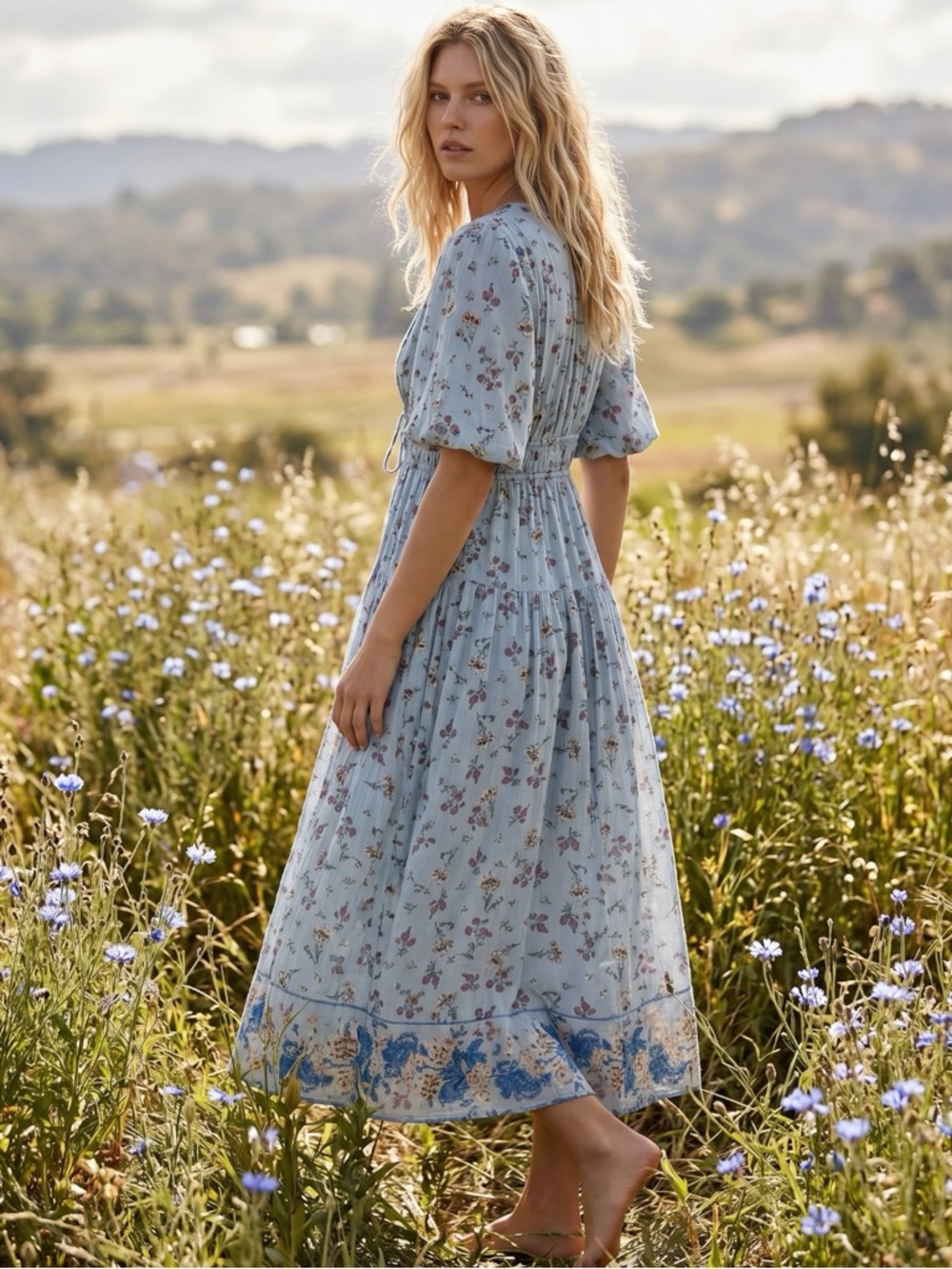 Free People Lysette Maxi Dress in Bluebell Bohemian Gypsy Indian Cotton XS